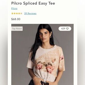 Pilcro Spliced Neutral Pattern Floral Short Sleeve Tee